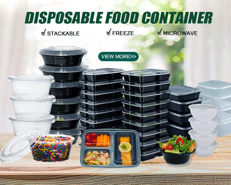 Contenants alimentaires en plastique jetables à emporter pour déjeuner personnalisés, disponibles en 2 à 8 compartiments