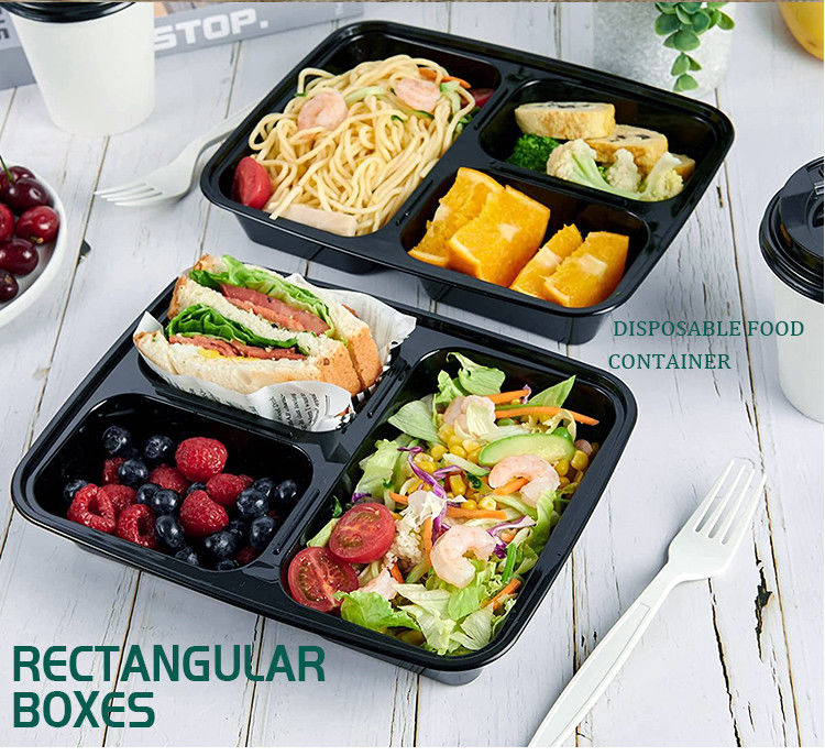 Contenants alimentaires en plastique jetables à emporter pour déjeuner personnalisés, disponibles en 2 à 8 compartiments