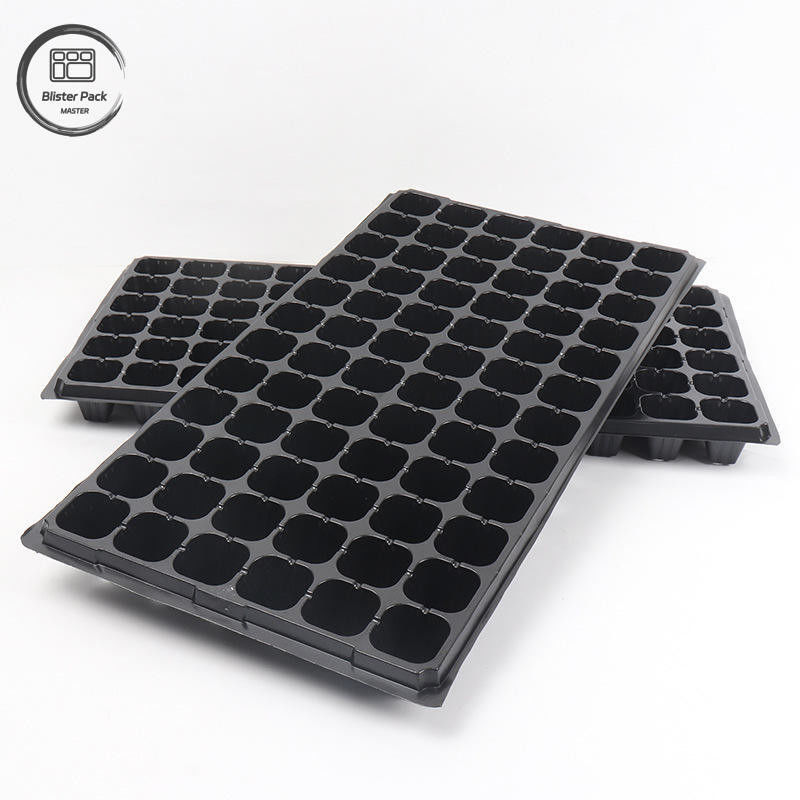Plateaux de semis en plastique noir durable pour serres Matériau recyclé 50 semis à cellules trous profonds de 3,8 cm