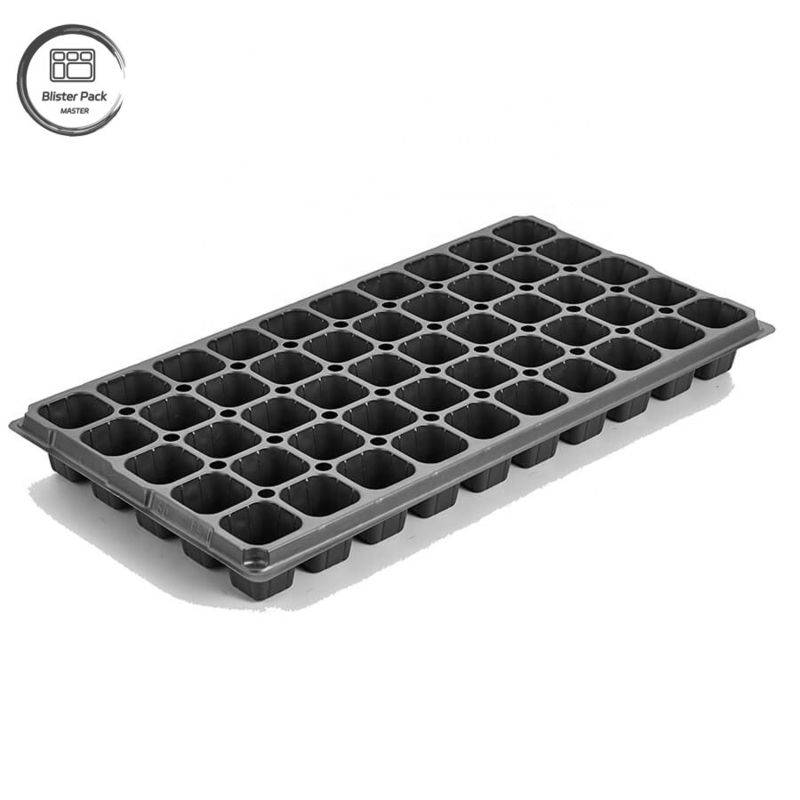 Plateaux de semis en plastique noir durable pour serres Matériau recyclé 50 semis à cellules trous profonds de 3,8 cm