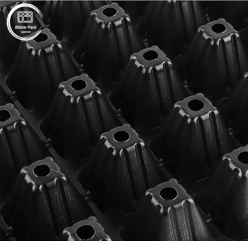 Plateaux de semis en plastique noir durable pour serres Matériau recyclé 50 semis à cellules trous profonds de 3,8 cm