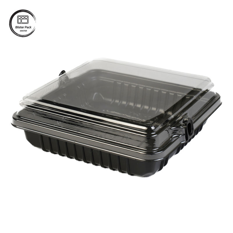 Petits contenants alimentaires en plastique jetables en PET carré avec conception empilable pour les plats à emporter au restaurant