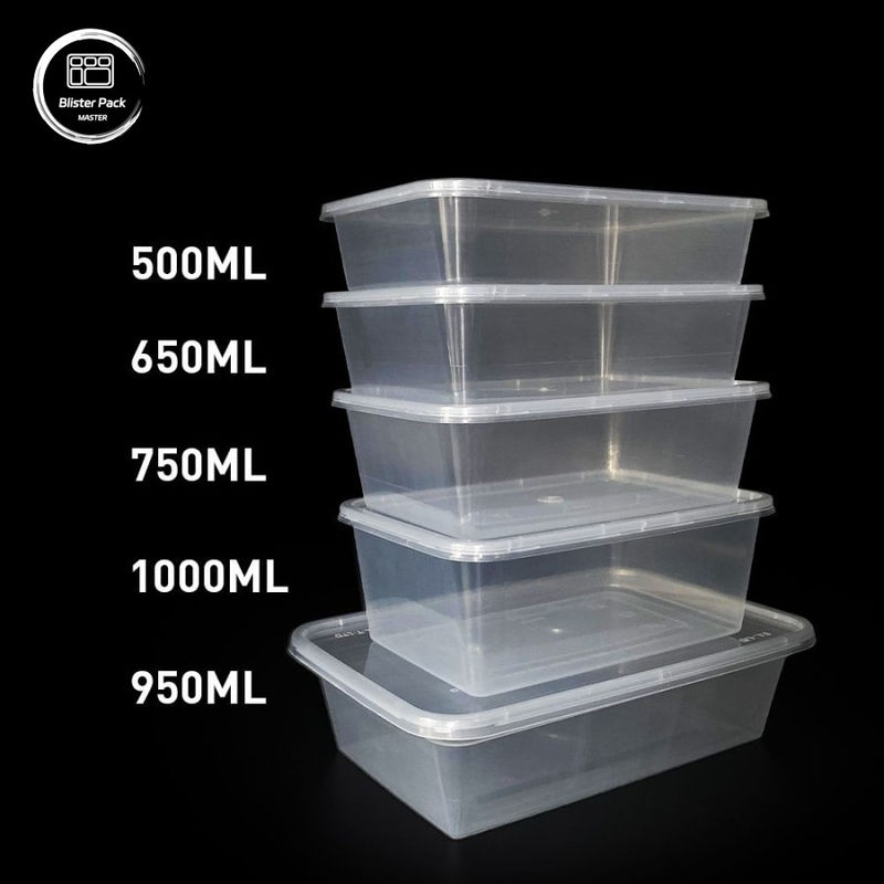 Contenants alimentaires en plastique jetables en PP rectangulaires Tailles polyvalentes de 500 ml à 1000 ml