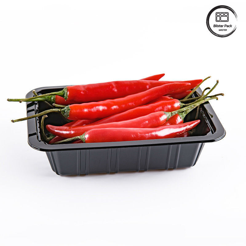 Supermarché Chili plateau en plastique jetable profonde rectangulaire Fruits Noir Contenants légumes frais Emballage Plateau alimentaire