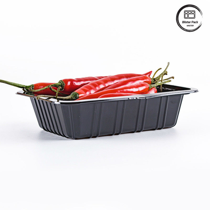 Supermarché Chili plateau en plastique jetable profonde rectangulaire Fruits Noir Contenants légumes frais Emballage Plateau alimentaire