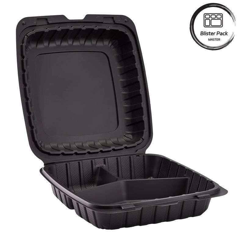 3 compartiments en plastique thermoformant à emporter conteneur carré pour la restauration rapide / repas chauds