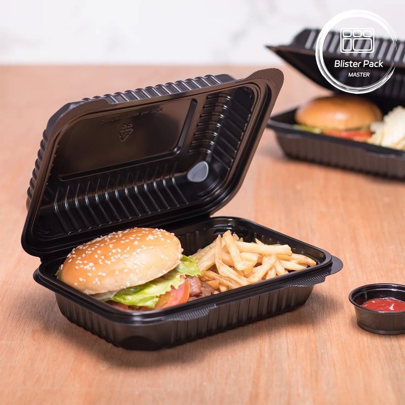 3 compartiments en plastique thermoformant à emporter conteneur carré pour la restauration rapide / repas chauds