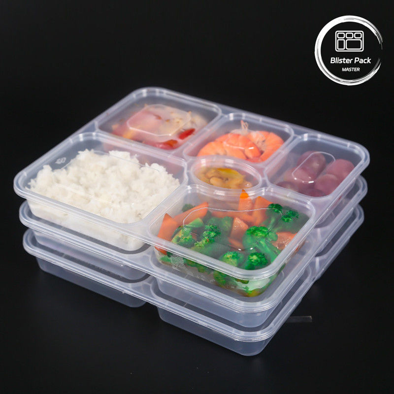 Boîte à repas en plastique transparent 6 compartiments jetables pour hôtels et événements