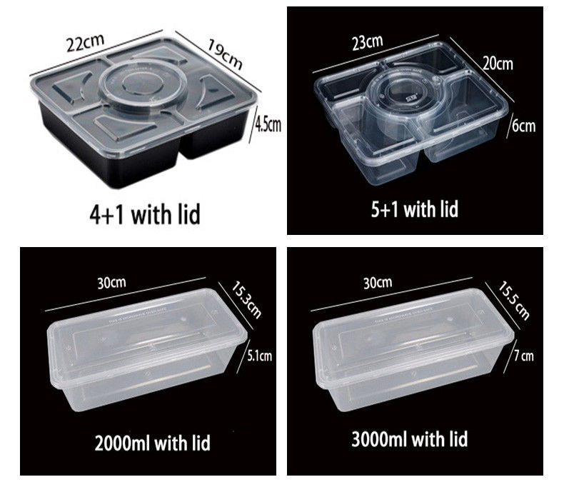 Boîte à repas en plastique transparent 6 compartiments jetables pour hôtels et événements