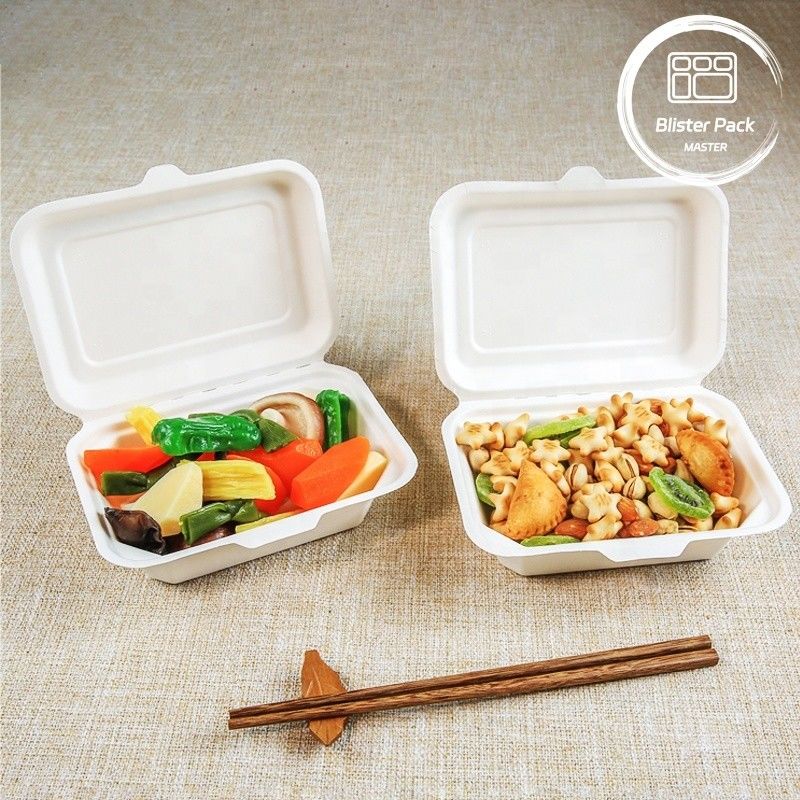 Blister Eco-compostable Clamshell 3 Compartiment boîte à lunch jetable Bagasse de canne à sucre