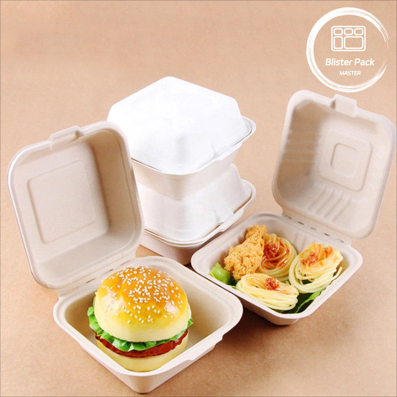 Blister Eco-compostable Clamshell 3 Compartiment boîte à lunch jetable Bagasse de canne à sucre