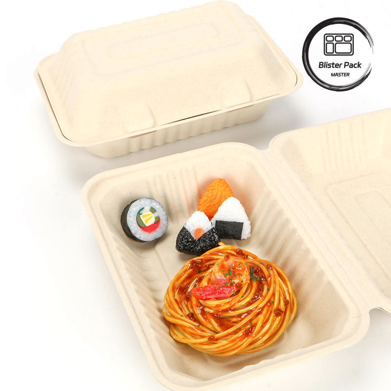 Boîte à manger à base de canne à sucre de 9 pouces pour les hamburgers et les boulangeries