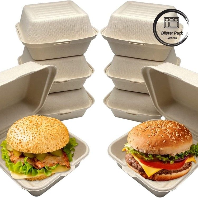 Boîte à manger à base de canne à sucre de 9 pouces pour les hamburgers et les boulangeries
