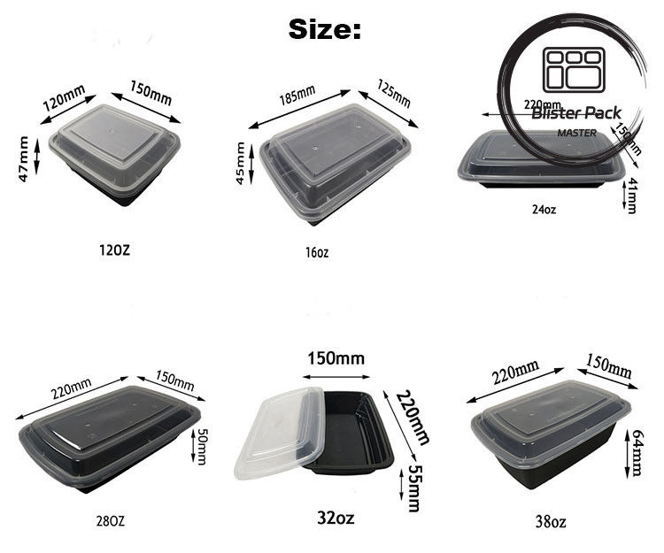 24/28/32 Oz Récipients de préparation des repas Boîtes rectangulaires jetables avec couvercle style Bento