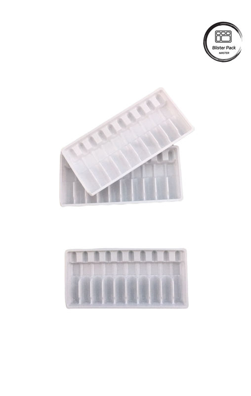 Plateau d'ampoule en plastique formé sous vide sur mesure, flacon de médicament blanc Emballage en ampoules pour flacons de 10 ml