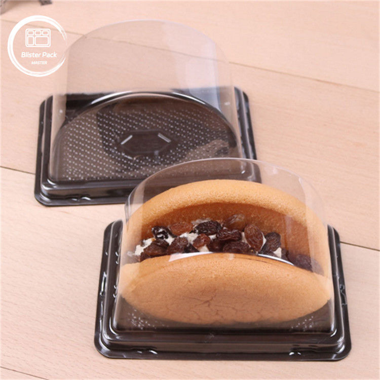 Plateau de gâteau en plastique transparent semi-circulaire sur mesure avec couvercle Emballage de biscuits avec étiquette de sceau