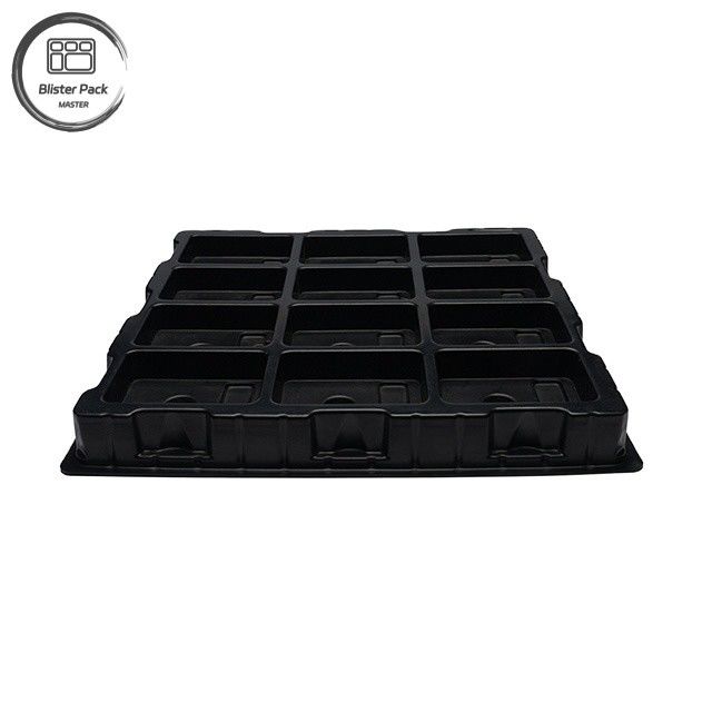 Fabricant Confection de plateau en plastique électronique PS de grande taille, 12 grilles de haute dureté, emballage noir pur