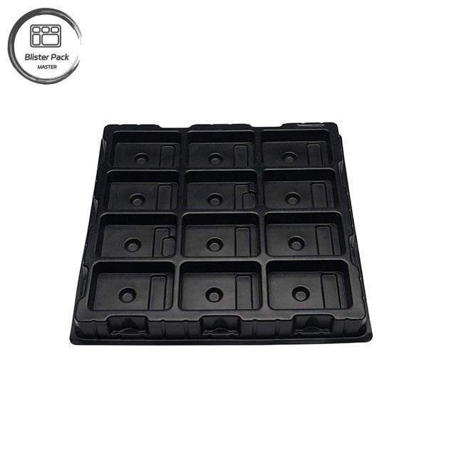 Fabricant Confection de plateau en plastique électronique PS de grande taille, 12 grilles de haute dureté, emballage noir pur