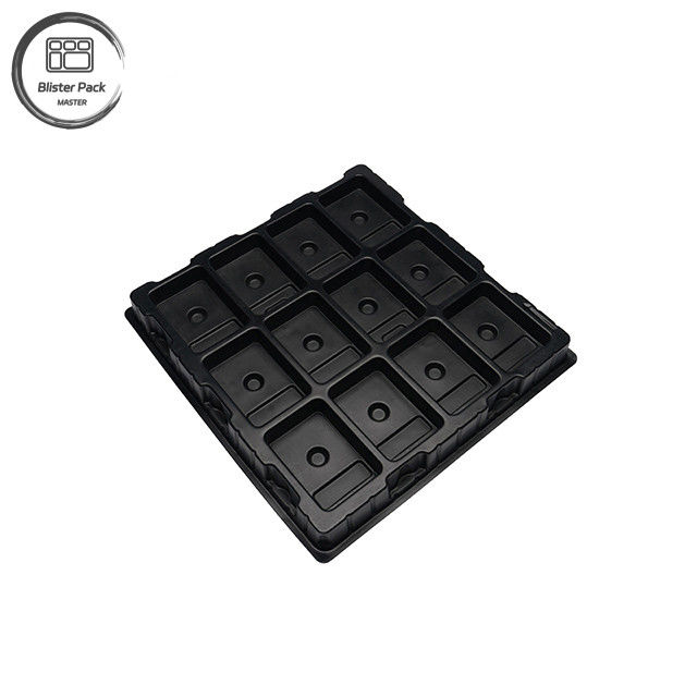 Fabricant Confection de plateau en plastique électronique PS de grande taille, 12 grilles de haute dureté, emballage noir pur