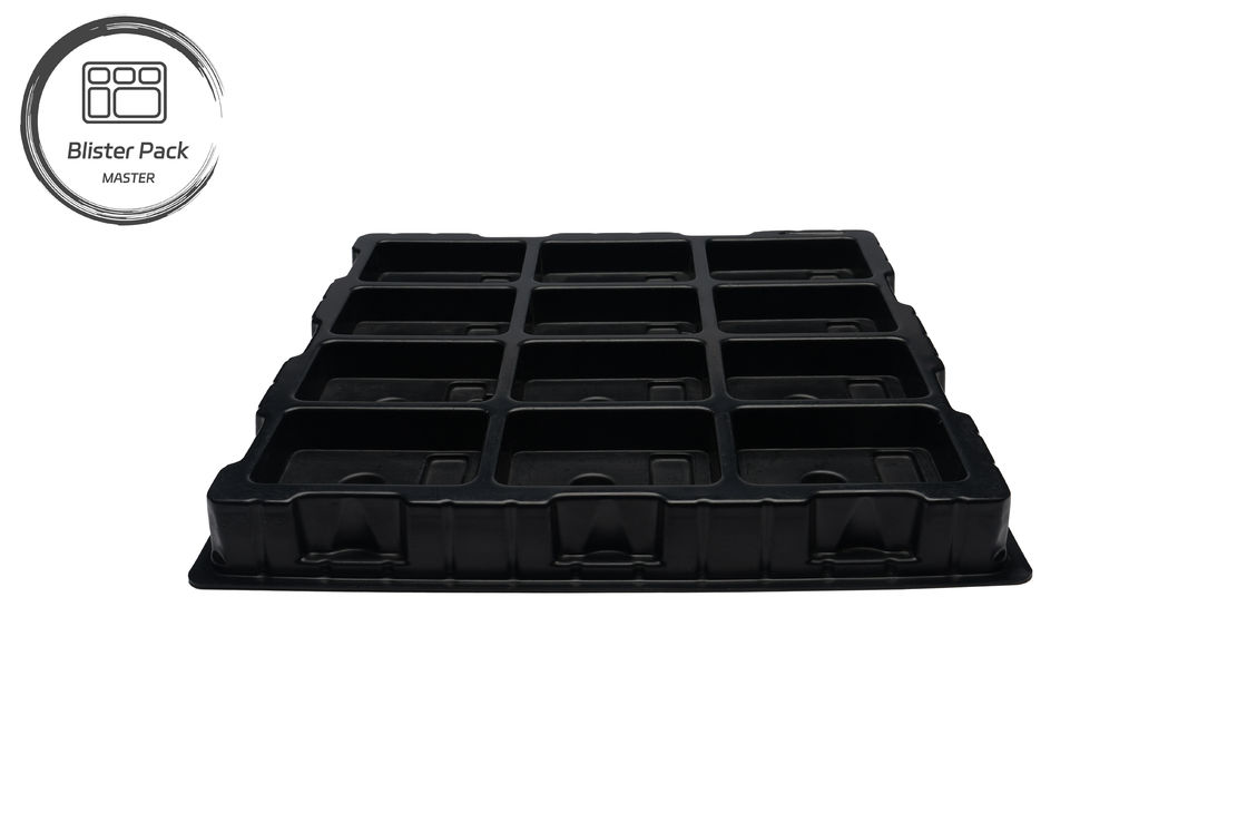 Fabricant Confection de plateau en plastique électronique PS de grande taille, 12 grilles de haute dureté, emballage noir pur